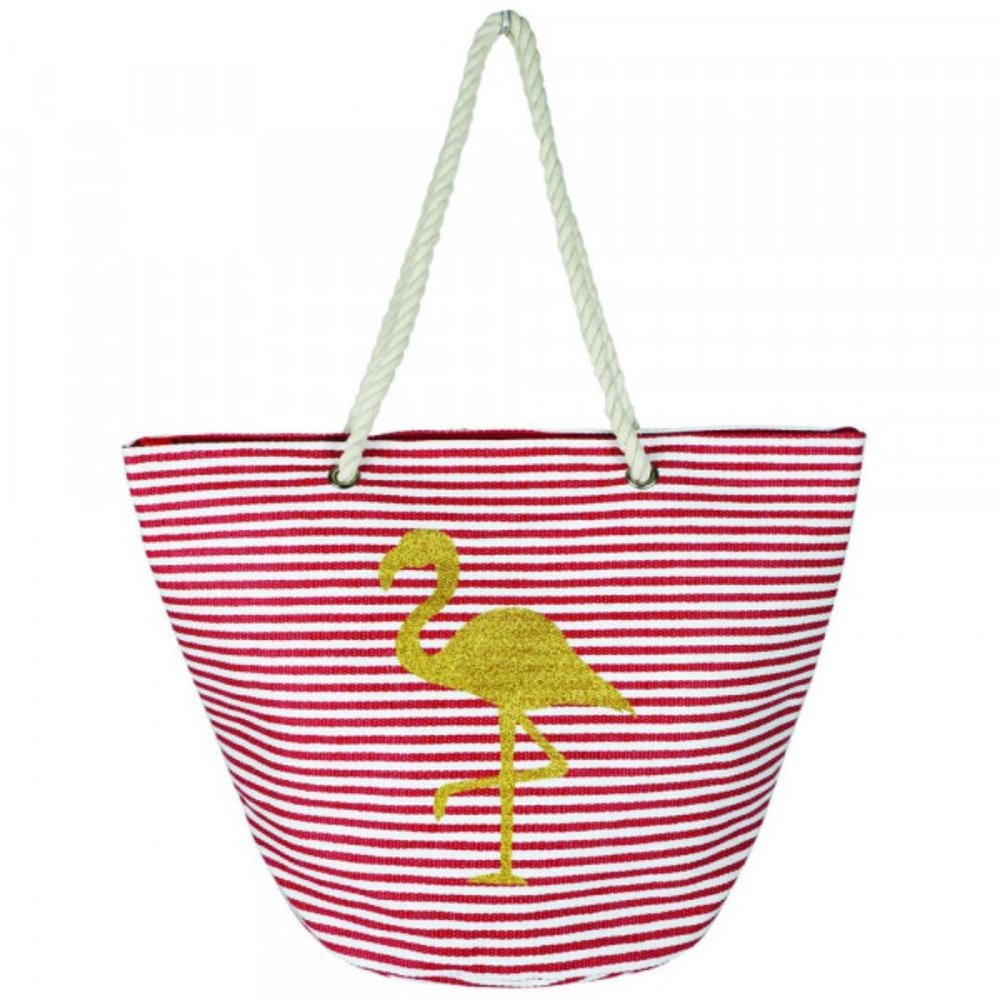 Gold glitter flamingo beach bag with rope handle